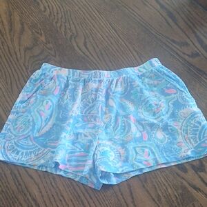 Lilly Pulitzer Blue Paisley Print Girls' Shorts with Pink Accents